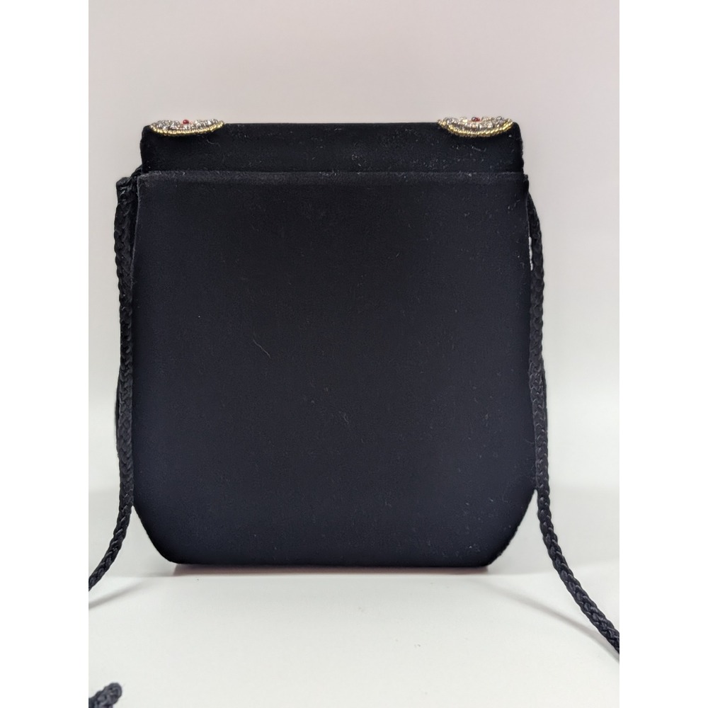 Vintage Style Black Velvet Beaded Crossbody Evening Bag Jeweled Gemstone Clutch - Picture 5 of 16